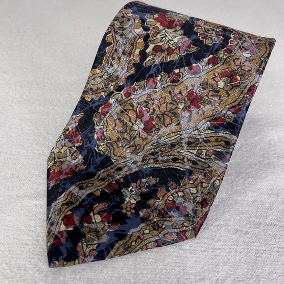 Canali Milano Paisley Tie 100% Seta Silk Made in Italy 3.5" Wide Black Gold Red - Picture 1 of 6